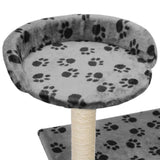 Cat Tree with Sisal Scratching Posts 95 cm Grey Paw Prints - Rear View