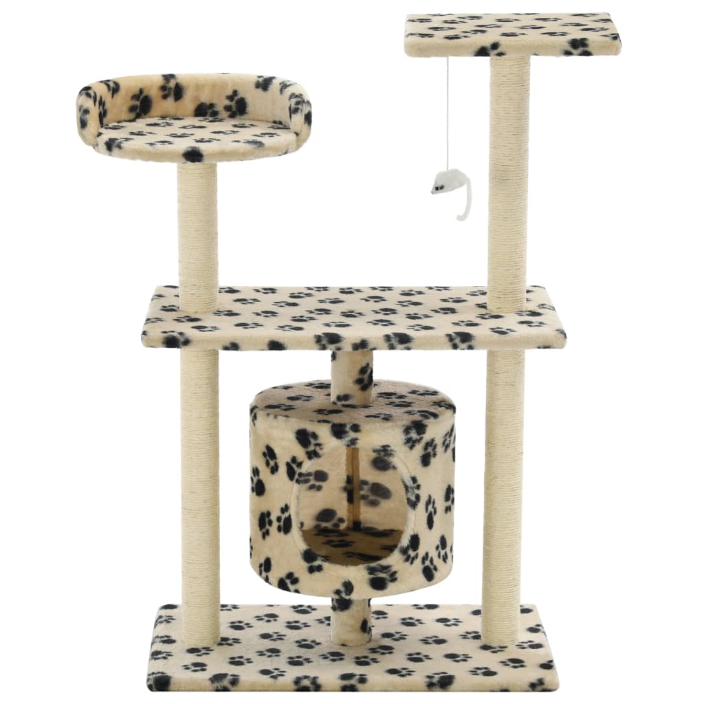 Cat Tree with Sisal Scratching Posts 95 cm Beige Paw Prints