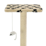Cat Tree with Sisal Scratching Posts 95 cm Beige Paw Prints - Rear View