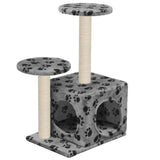 Cat Tree with Sisal Scratching Posts 60 cm Grey Paw Prints - Front View