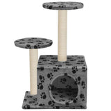 Cat Tree with Sisal Scratching Posts 60 cm Grey Paw Prints - Top-Down View