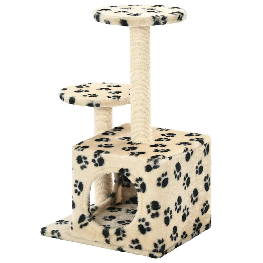 Cat Tree with Sisal Scratching Posts 60 cm Beige Paw Prints