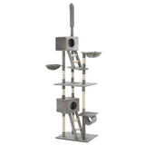 Cat Tree with Sisal Scratching Posts 230-260 cm Grey - Front View