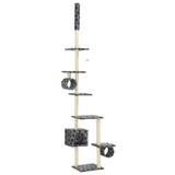 Cat Tree with Sisal Scratching Posts 260 cm Grey Paw Prints - Front View