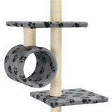 Cat Tree with Sisal Scratching Posts 260 cm Grey Paw Prints - 45-Degree Angle