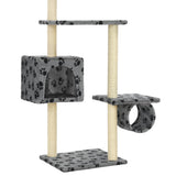 Cat Tree with Sisal Scratching Posts 260 cm Grey Paw Prints - Rear View