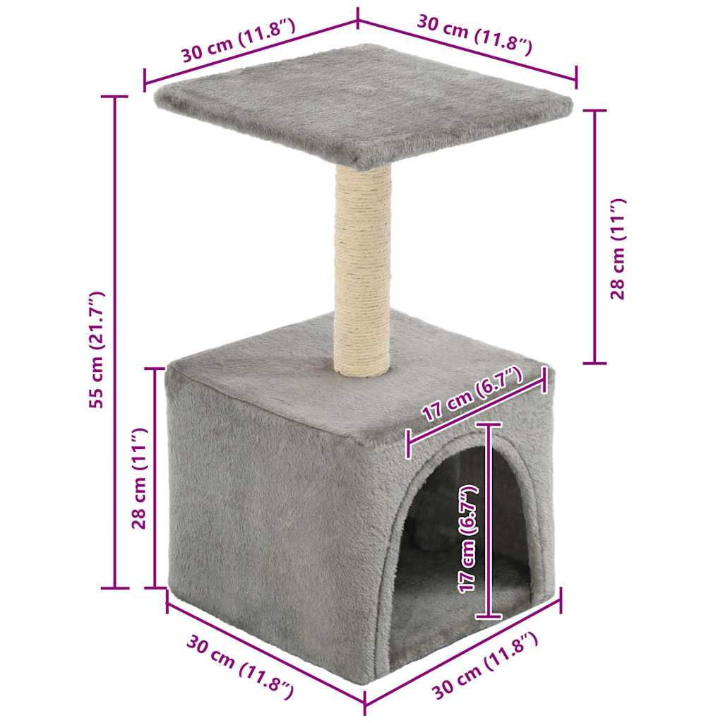Cat Tree with Sisal Scratching Post 55 cm Grey