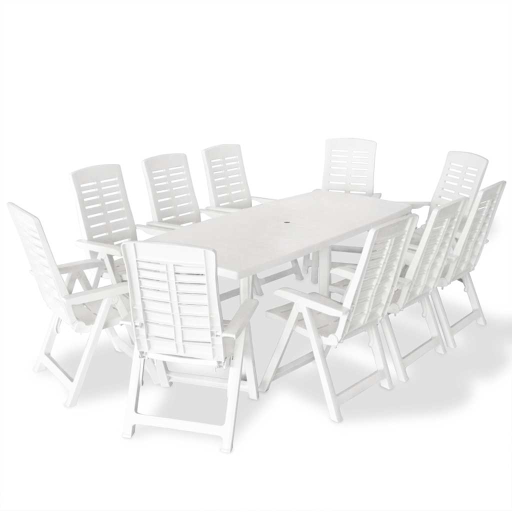 11 Piece Outdoor Dining Set Plastic White