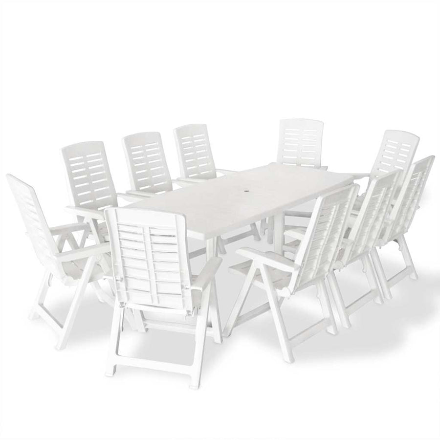 11 Piece Outdoor Dining Set Plastic White