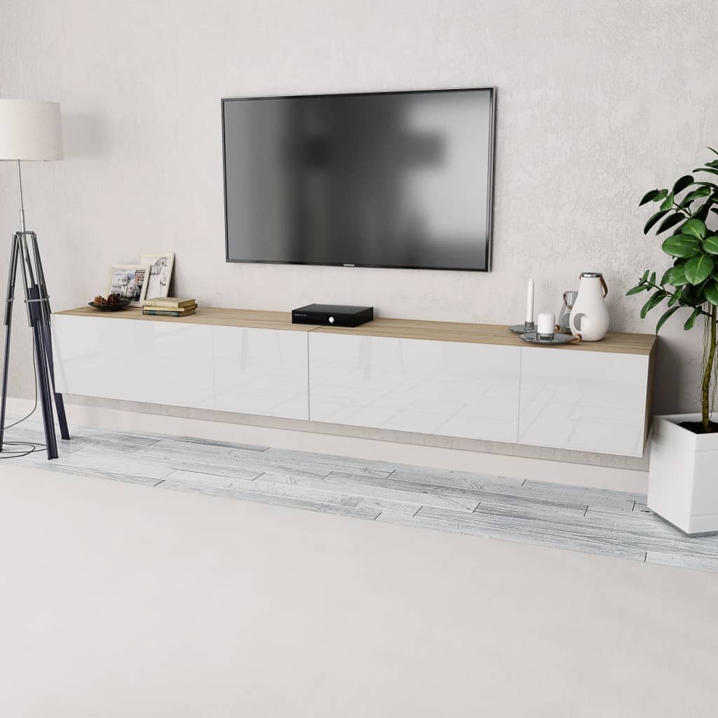 2 Piece TV Cabinet Set Engineered Wood 120x40x34 cm High Gloss White Oak