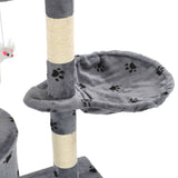 Cat Tree with Sisal Scratching Posts 138 cm Grey Paw Prints - Close-Up Angle