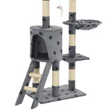 Cat Tree with Sisal Scratching Posts 138 cm Grey Paw Prints - Low Angle