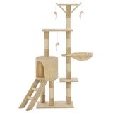 Cat Tree with Sisal Scratching Posts 138 cm Beige - Side View