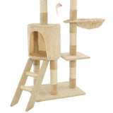 Cat Tree with Sisal Scratching Posts 138 cm Beige - Low Angle