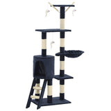 Cat Tree with Sisal Scratching Posts 138 cm Dark Blue - Front View