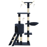Cat Tree with Sisal Scratching Posts 138 cm Dark Blue - Side View