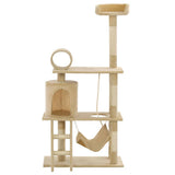 Cat Tree with Sisal Scratching Posts 140 cm Beige - Front View