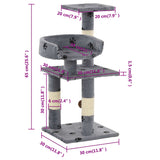 Cat Tree with Sisal Scratching Posts 65 cm Paw Prints Grey - Rear View