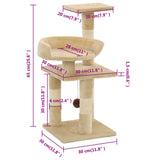 Cat Tree with Sisal Scratching Posts 65 cm Beige - Rear View