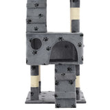 Cat Tree with Sisal Scratching Posts 170 cm Paw Prints Grey - Rear View