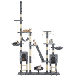 Cat Tree with Sisal Scratching Posts 230-250 cm Paw Prints Grey - Front View