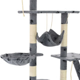 Cat Tree with Sisal Scratching Posts 230-250 cm Paw Prints Grey - Rear View