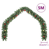 Christmas Garland Decorated with Baubles and LED Lights 5 m - Close-Up Angle