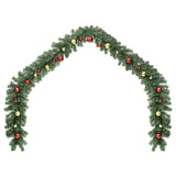Christmas Garland Decorated with Baubles and LED Lights 10 m - Front View