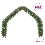 Christmas Garland Decorated with Baubles and LED Lights 20 m - Rear View
