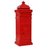 Pillar Letterbox Aluminium Vintage Style Rustproof Red - Front View