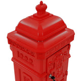 Pillar Letterbox Aluminium Vintage Style Rustproof Red - Low Angle