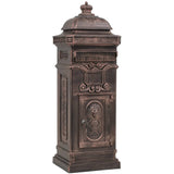 Pillar Letterbox Aluminium Vintage Style Rustproof Bronze - Front View