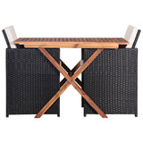 3 Piece Bistro Set Poly Rattan and Acacia Wood Black - Front View