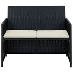 2 Seater Garden Sofa with Cushions Black Poly Rattan