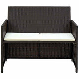 2 Seater Garden Sofa with Cushions Brown Poly Rattan - Front View