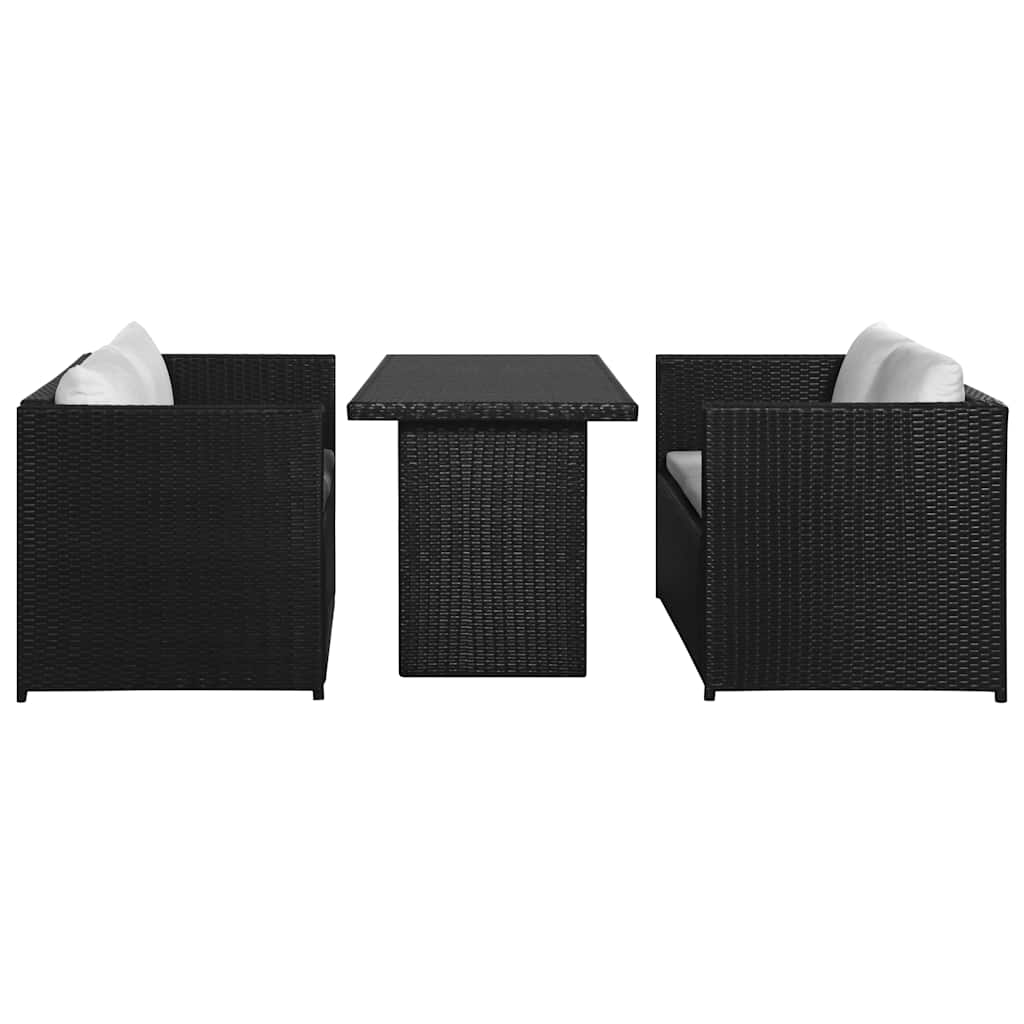 3 Piece Garden Lounge Set with Cushions Poly Rattan Black