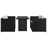 3 Piece Garden Lounge Set with Cushions Poly Rattan Black - Front View
