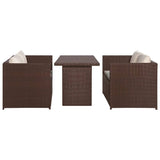 3 Piece Bistro Set Poly with Cushions Rattan Brown - Front View
