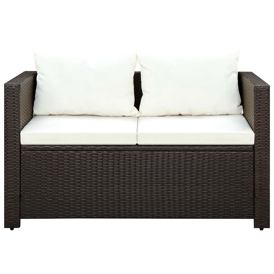 3 Piece Bistro Set Poly with Cushions Rattan Brown