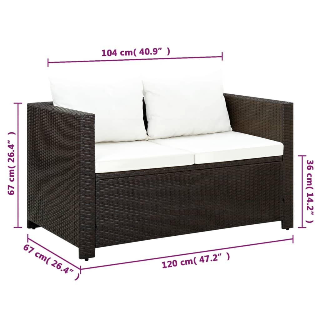 3 Piece Bistro Set Poly with Cushions Rattan Brown