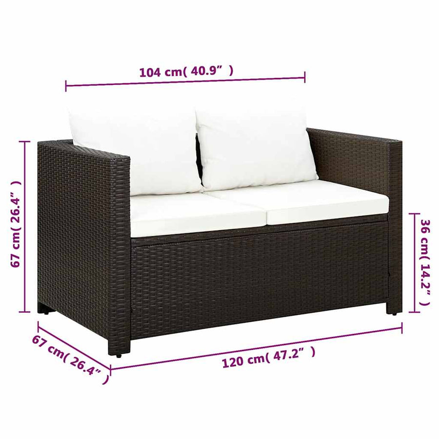 3 Piece Bistro Set Poly with Cushions Rattan Brown