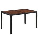 7 Piece Outdoor Dining Set Poly Rattan and Acacia Wood Black - Front View