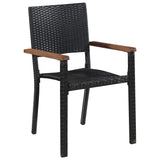 7 Piece Outdoor Dining Set Poly Rattan and Acacia Wood Black - Side View