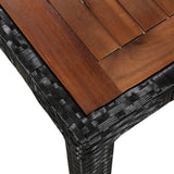 7 Piece Outdoor Dining Set Poly Rattan and Acacia Wood Black - Top-Down View