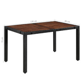 7 Piece Outdoor Dining Set Poly Rattan and Acacia Wood Black - Rear View