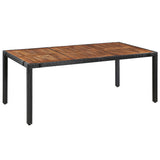 9 Piece Outdoor Dining Set Poly Rattan and Acacia Wood Black - Front View