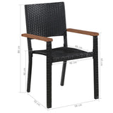 9 Piece Outdoor Dining Set Poly Rattan and Acacia Wood Black - Close-Up Angle
