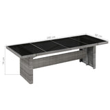 Garden Table 240x90x74 cm Poly Rattan and Glass - Side View