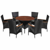 7 Piece Outdoor Dining Set Poly Rattan and Acacia Wood Black