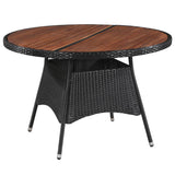 7 Piece Outdoor Dining Set Poly Rattan and Acacia Wood Black - Front View